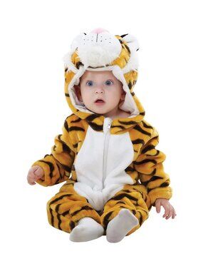 MICHLEY Baby Tiger Costume Hooded Plush Romper 0-6 Months Infant Halloween
